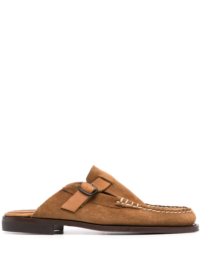 Hereu Round-toe Buckle-detail Mules In Braun
