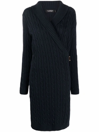 Ralph Lauren Gassed Cable-knit Wrap Dress In Blau