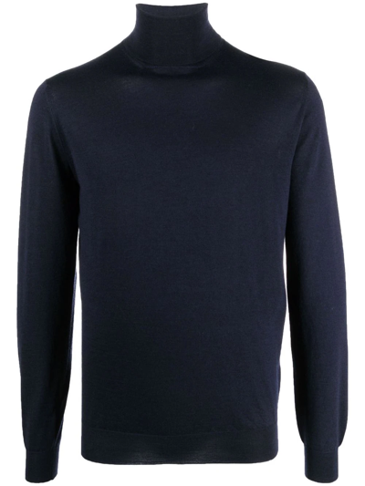 Dell'oglio Fine Knit Roll Neck Jumper In Blau