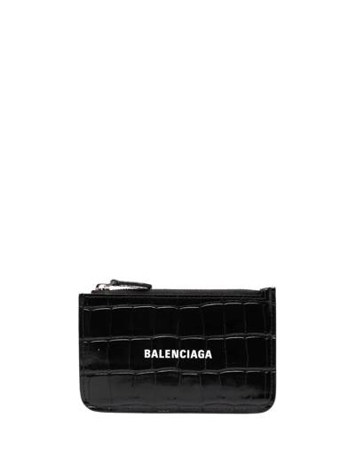 Balenciaga Cash Logo-print Cardholder In Schwarz