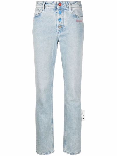 Off-white Logo-print Straight-leg High-rise Denim Jeans In Blue
