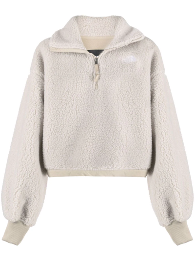 The North Face Faux-sherpa Embroidered-logo Sweatshirt In Neutrals