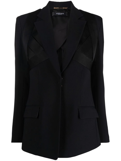 Versace Satin Tailored Blazer In Schwarz