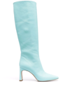 Liu •jo Square-toe Leather 70mm Boots In Light Blue