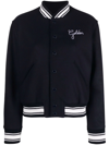 Golden Goose Wool Blend Bomber With Embroidered Logo In Blue