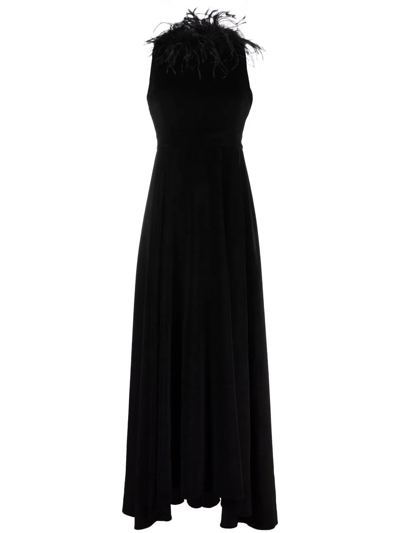 Styland Feather-trim Sleeveless Gown In Black