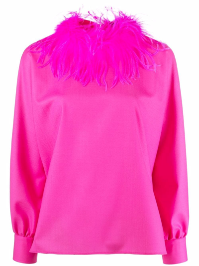Styland Feather-trim Long-sleeved Blouse In Rosa