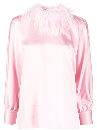 Styland Feather-trim Blouse In Rosa