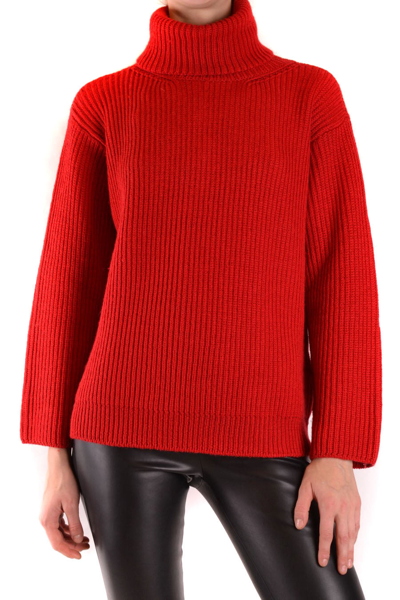 Red Valentino Ribbed Wool Turtleneck Sweater In Red