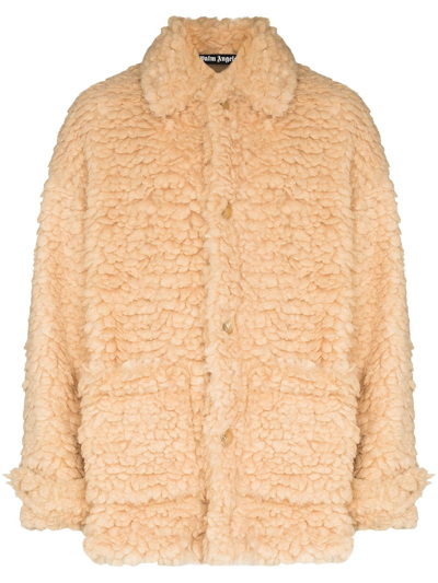 Palm Angels Faux-shearling Single-breasted Short Coat In Neutrals
