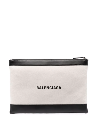 Balenciaga Logo-print Clutch Bag In Neutrals
