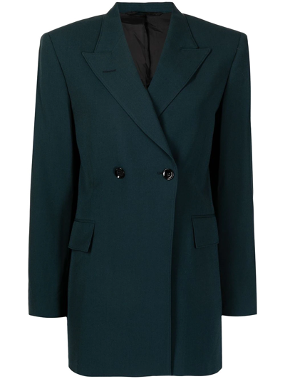 Lemaire Double-breasted Button Blazer In Midnight Green