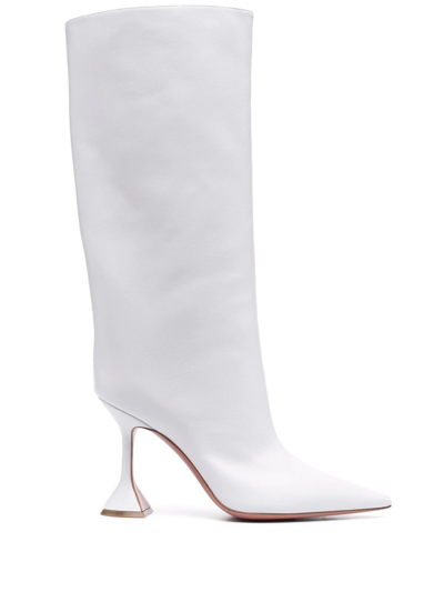 Amina Muaddi Pointed-toe Leather Boots In White