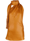 Bottega Veneta Tasseled Cintzed One-shoulder Top In Orange
