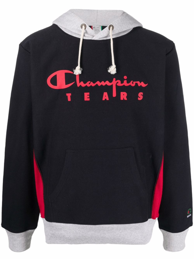 Champion Logo Print Hoodie In Schwarz