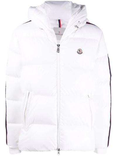 Moncler Dincer Lacque Flag Stripe Hooded Puffer Jacket In White