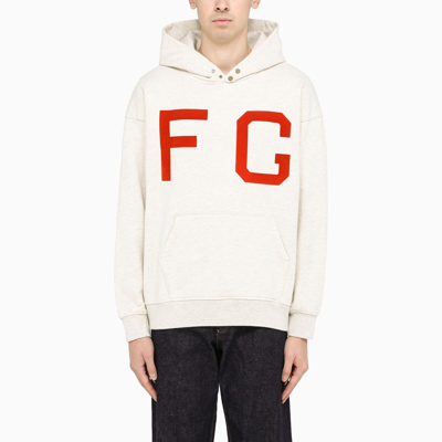 Fear Of God Logo-print Pullover Hoodie In Cream Heather