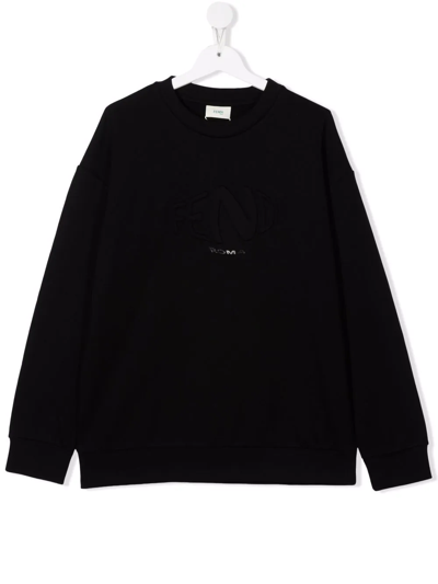 Fendi Teen Embossed Logo Sweatshirt In Black