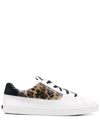 JUST CAVALLI LEOPARD-PRINT PANELLED LEATHER SNEAKERS