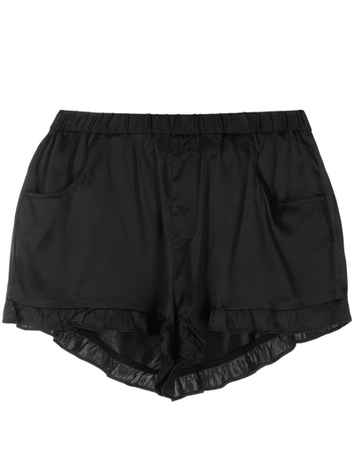 Fleur Du Mal Silk Ruffle-trim Shorts In Black