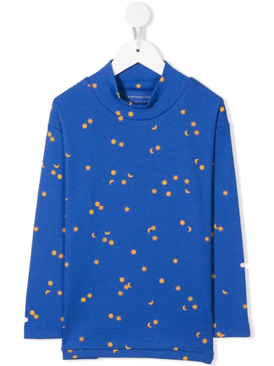 Tiny Cottons Kids' Graphic Print Funnel-neck Top In Blue