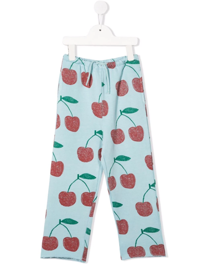 The Animals Observatory Kids' Cherries Straight Leg Trousers In Blue
