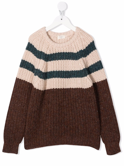 Buho Kids' Ribbed Knit Colour Block Jumper In Neutrals