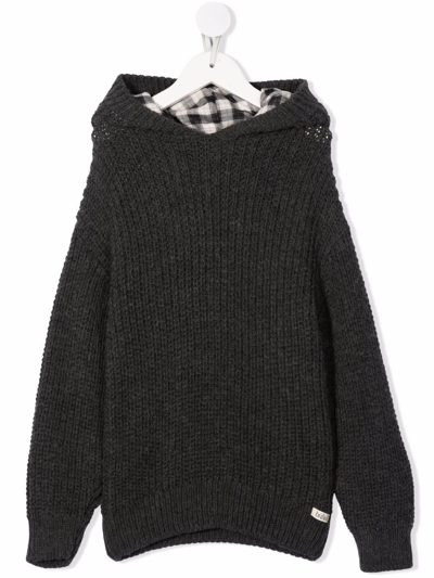 Buho Kids' Chunky Knitted Hoodie In Grey