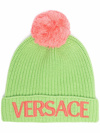 Versace Logo Wool Cap, Female, Green, One Size