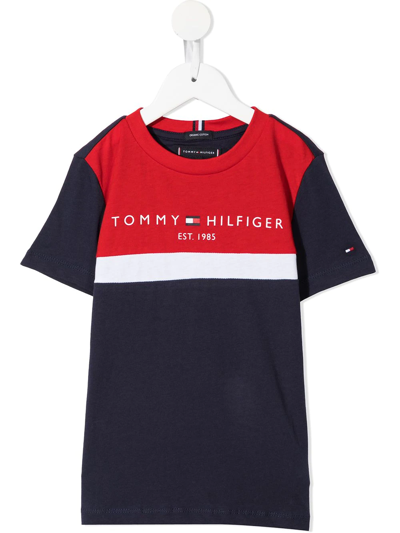 Tommy Hilfiger Junior Kids' Logo Print Colour Block T-shirt In Red