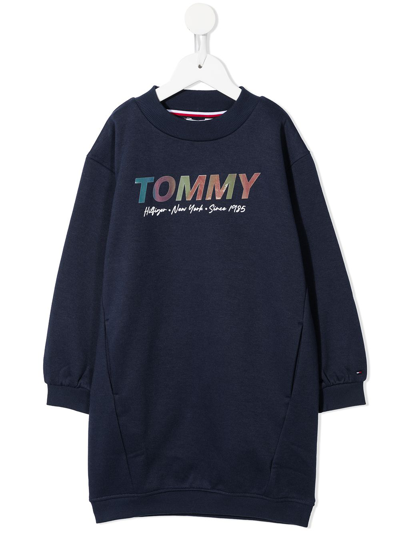 Tommy Hilfiger Junior Kids' Metallic Logo Sweatshirt Dress In Blue