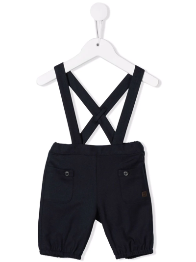 Tartine Et Chocolat Babies' Chenille-texture Crossover-straps Dungarees In Navy