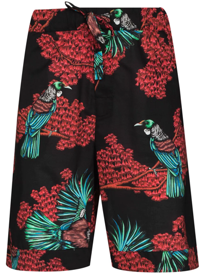 Desmond & Dempsey Passerine-print Pyjama Shorts In Red