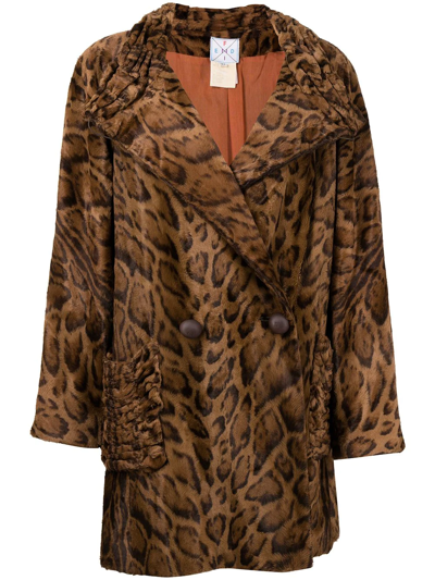 Pre-owned Fendi 1990s Leopard-print Faux-fur Coat In Brown