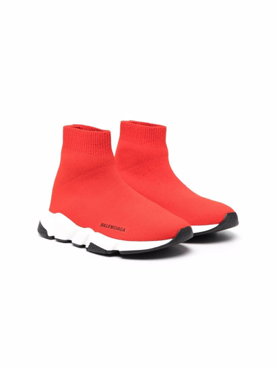 Balenciaga Kids' Speed Knit Slip-on Sneakers In Red