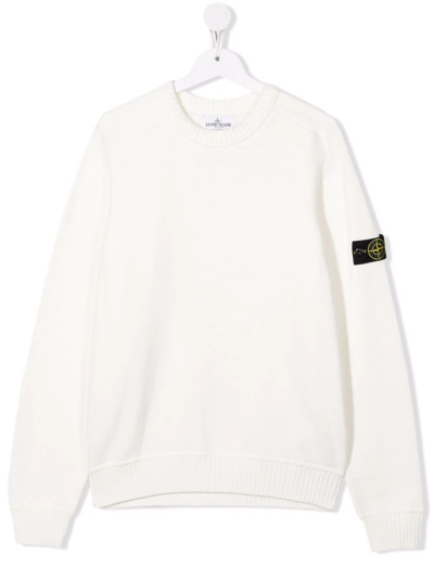 Stone Island Junior Teen Logo Crew-neck Sweatshirt In White