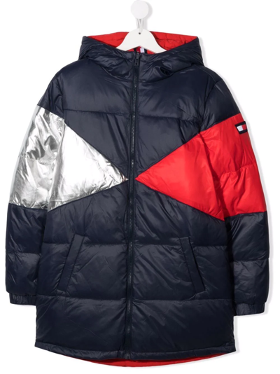 Tommy Hilfiger Junior Kids' Colourblock Puffer Coat In Blue