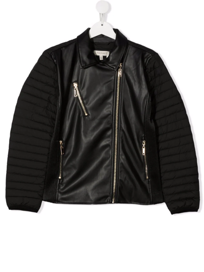 Twinset Teen Quilted-panel Leather Jacket In Black