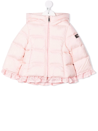 Il Gufo Babies' Hooded Ruffle-trim Padded Jacket In Pink