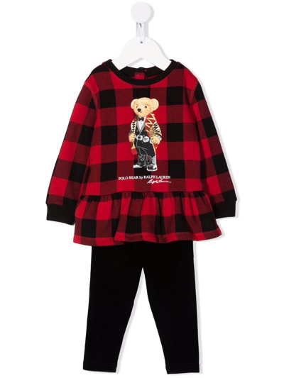 Ralph Lauren Babies' Check-print Cotton Tracksuit In Red