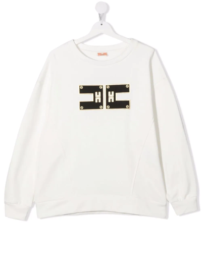 Elisabetta Franchi La Mia Bambina Teen Logo-print Cotton Sweatshirt In White