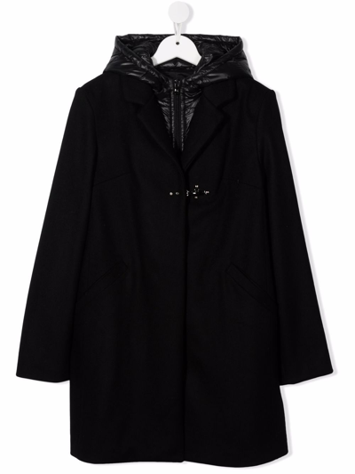 Fay Teen Hooded Layered Coat In Blue
