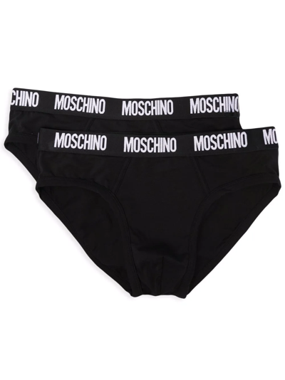 Moschino Logo-waistband Briefs In Black