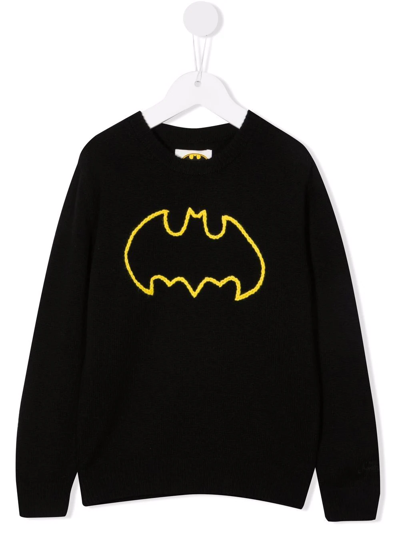 Mc2 Saint Barth Kids' Batman Logo Jacquard-knit Jumper In Black