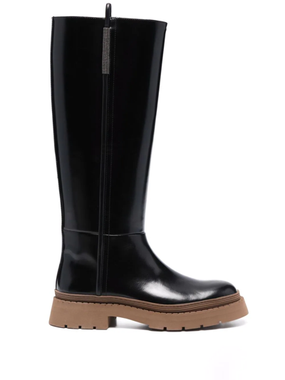 Brunello Cucinelli Knee-high Leather Boots In Beige