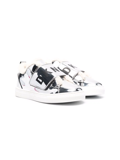 Dkny Kids' Painterly-print Touch-strap Trainers In Silver