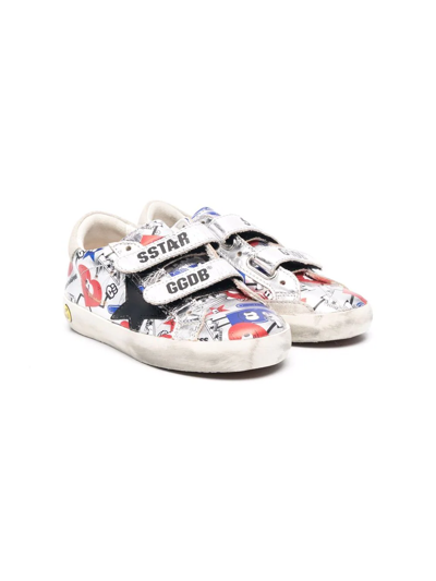 Golden Goose Kids' Graphic-print Round-toe Trainers In Silver