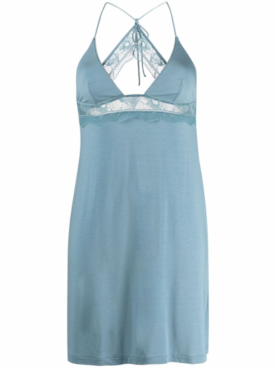 La Perla Lace-trim Chemise In Blue