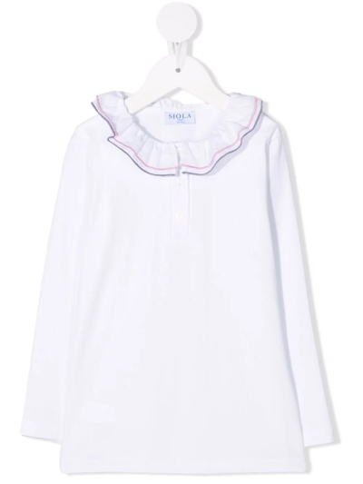 Siola Kids' Ruffle-collar Long-sleeve T-shirt In White