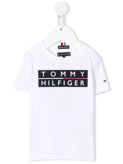 Tommy Hilfiger Junior Babies' Logo-print Cotton T-shirt In White